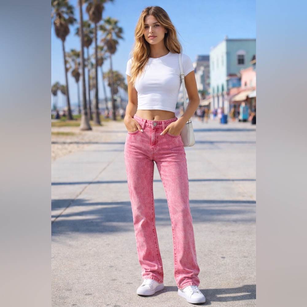 Juicy Couture Pink Acid Wash Y2K Jeans Barbiecore Straight Leg Women 24 NWT